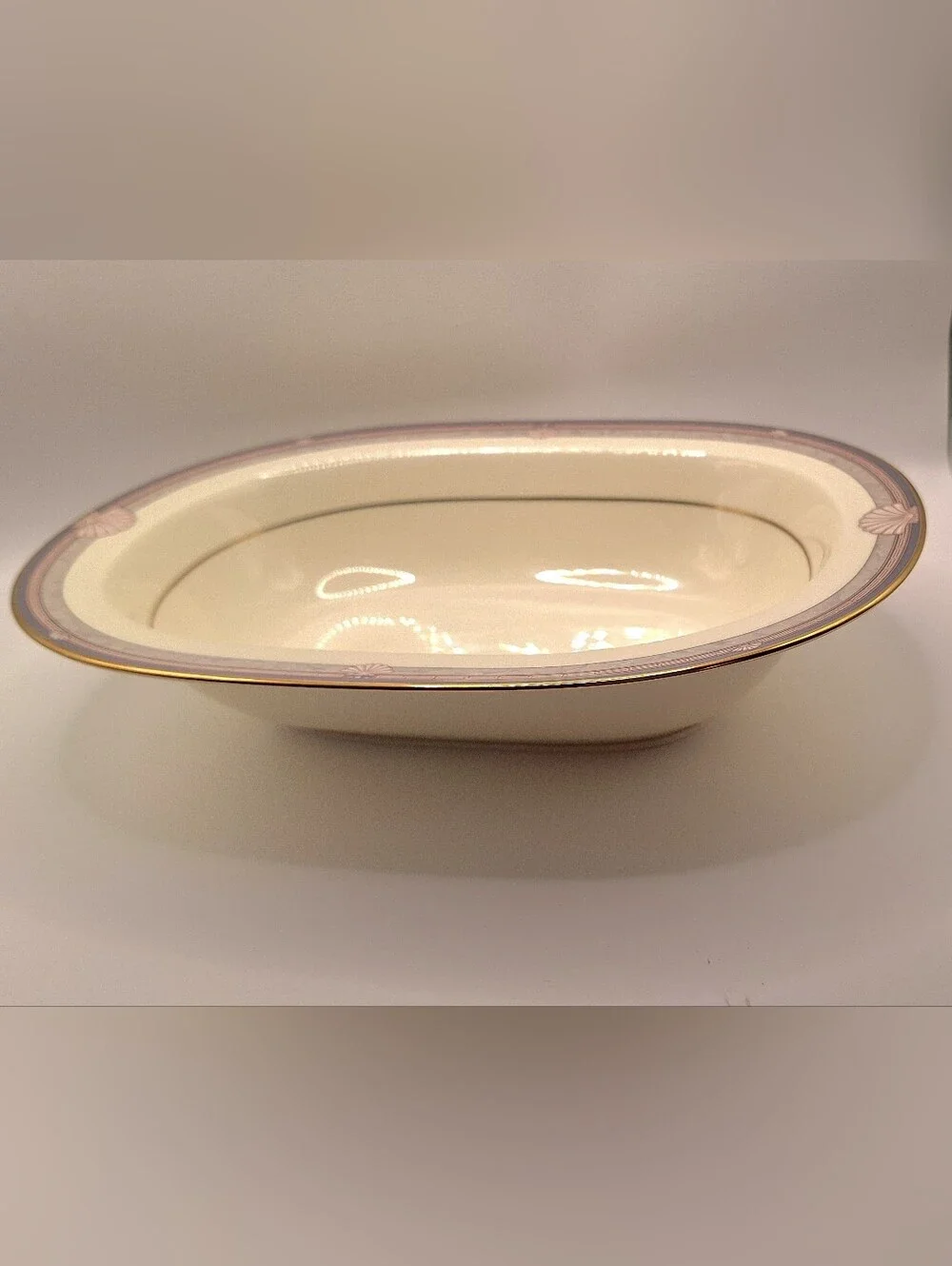 Noritake Japanese Bone China #9748 Cream Gold & Gray Trim Oval Serving Platter